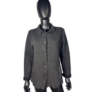 Deane & White Charcoal‎ Gray Knit Button Front Cardigan Jacket Collared wool M